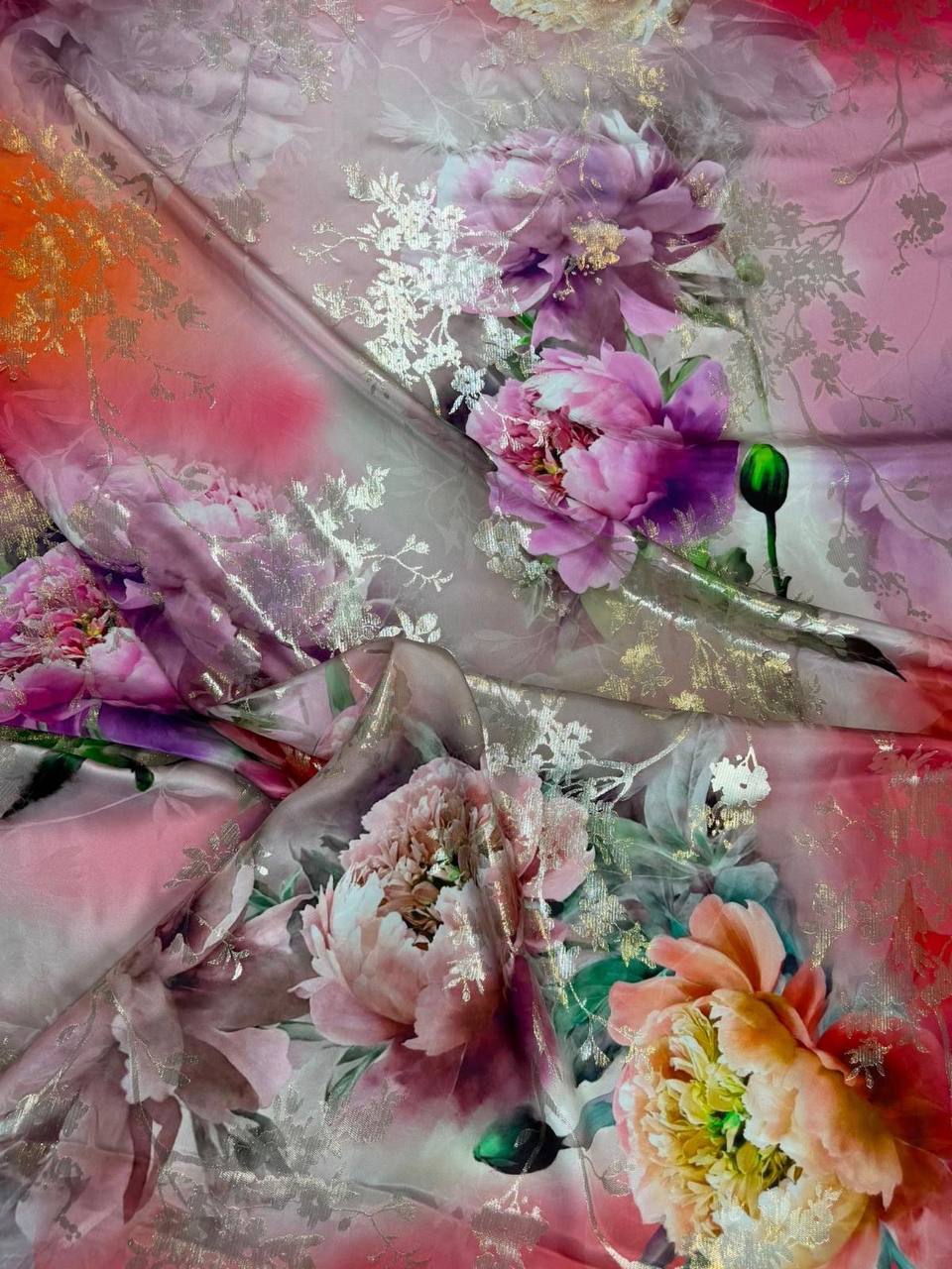 Pastel Magenta Rose Bouquet — Italian Silk Jacquard Lurex fabric, TG-327