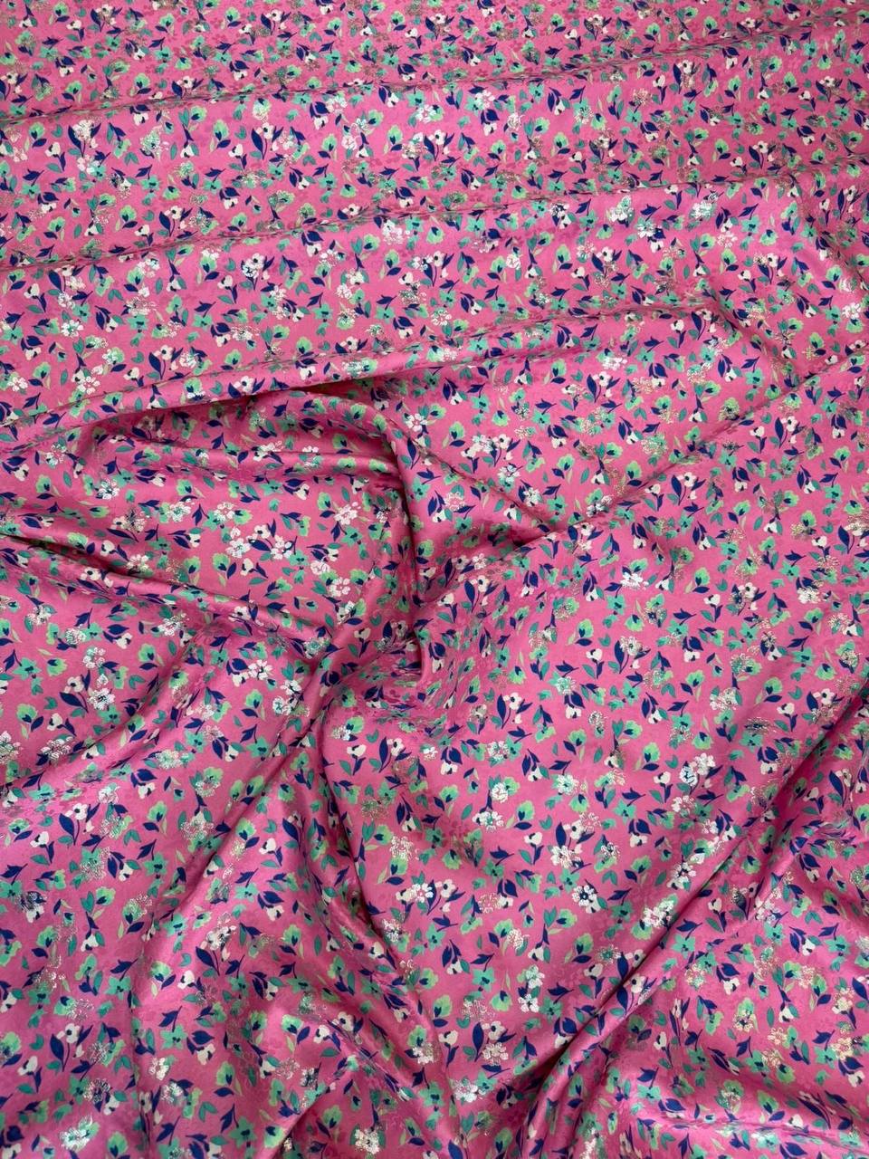 Pink Silver Mini Floral — Italian Silk Jacquard Lurex fabric, TG-328