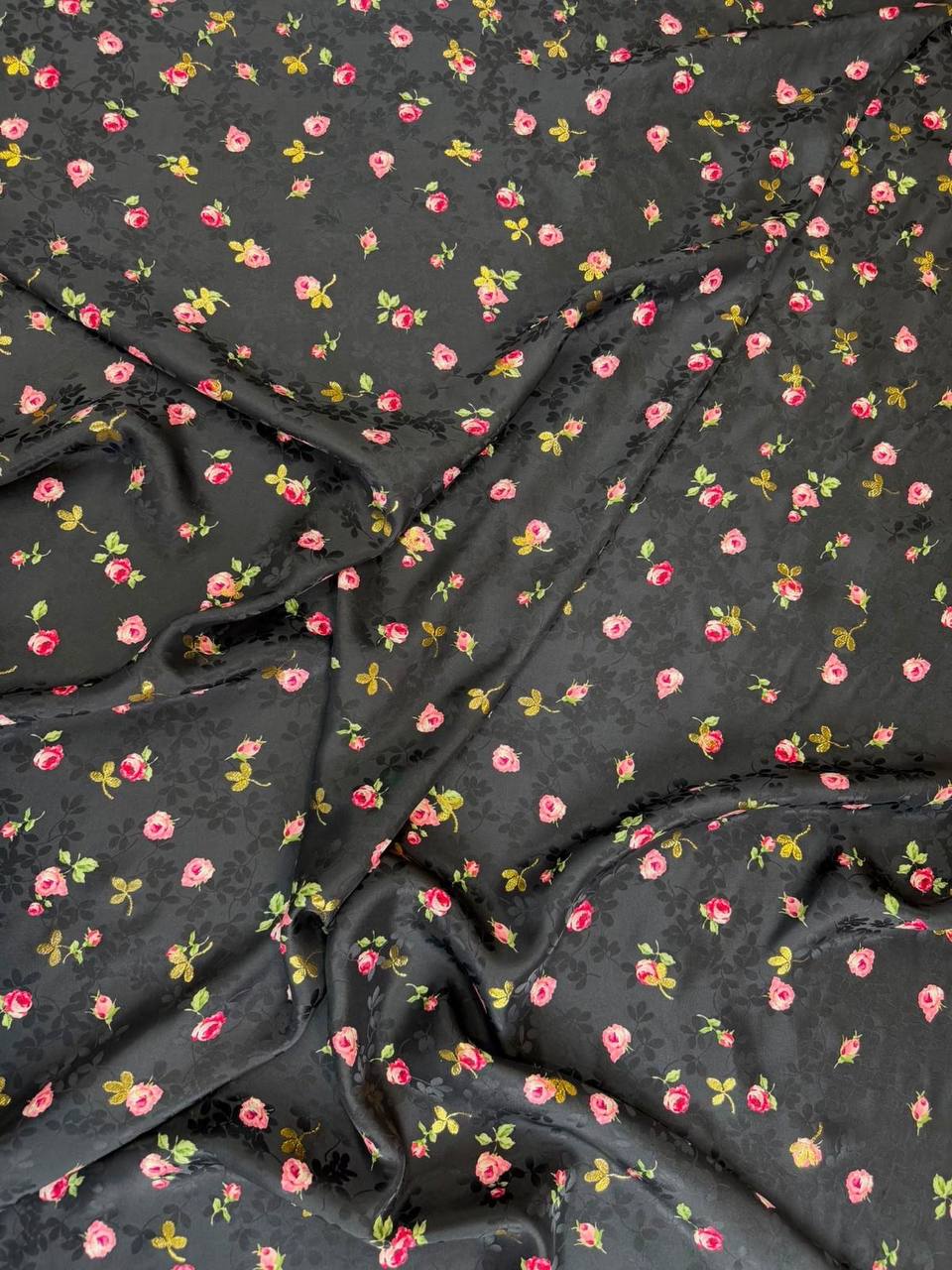 Charcoal Pink Floral Sprig — Italian Silk Jacquard Lurex fabric, TG-329