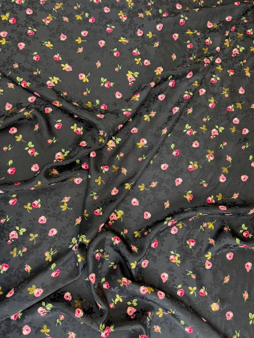 Charcoal Pink Floral Sprig — Italian Silk Jacquard Lurex fabric, TG-329
