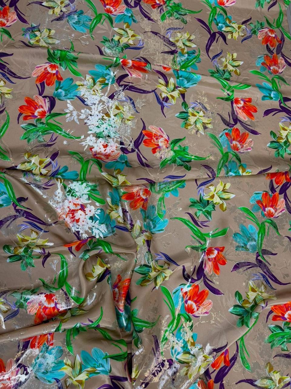Multicolour Botanical Collage — Italian Silk Jacquard Lurex fabric, TG-331