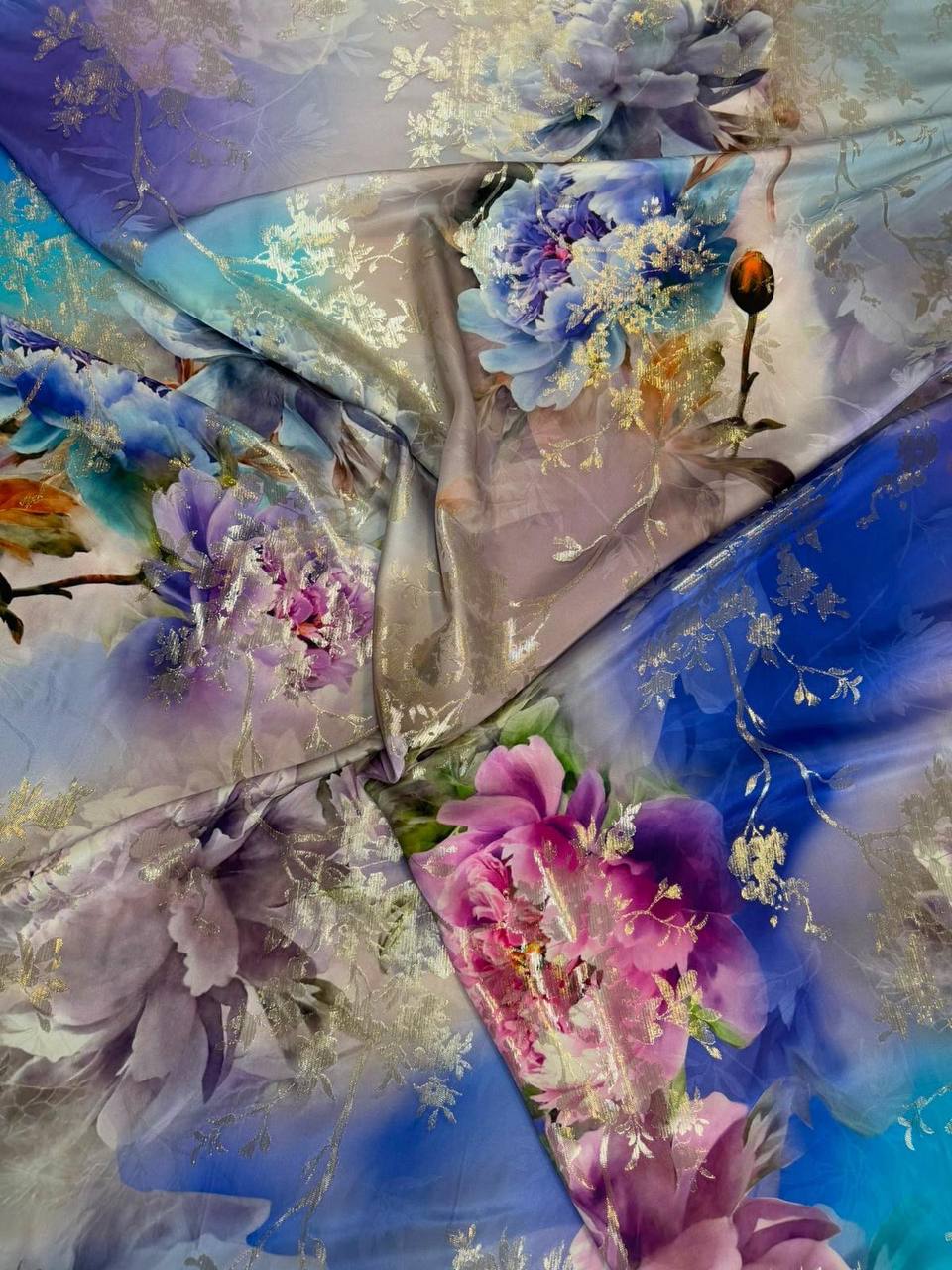 Cobalt Pearl Rose Bouquet — Italian Silk Jacquard Lurex fabric, TG-332