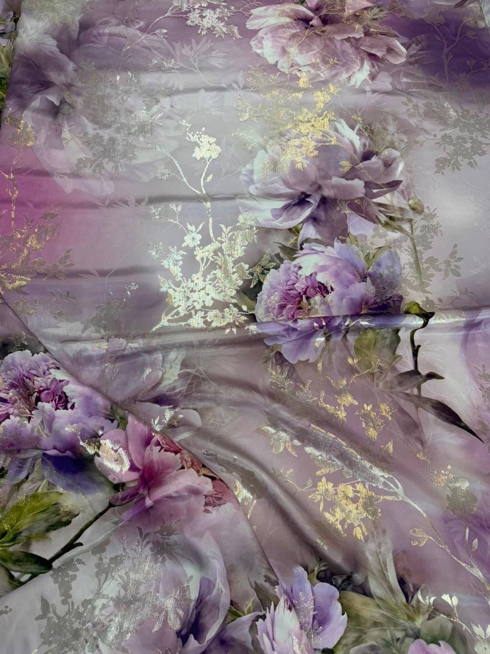 Mauve Violet Rose Bouquet — Italian Silk Jacquard Lurex fabric, TG-333