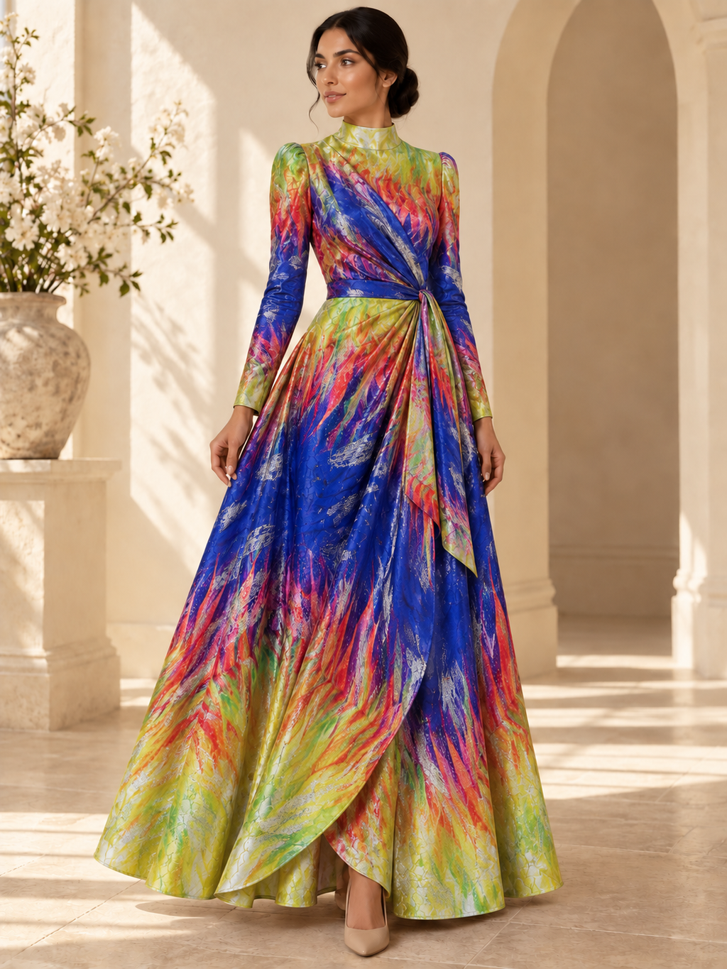 TG-334 — AI model styling illustration based on the original fabric; fabric sold separately, garment not included.
