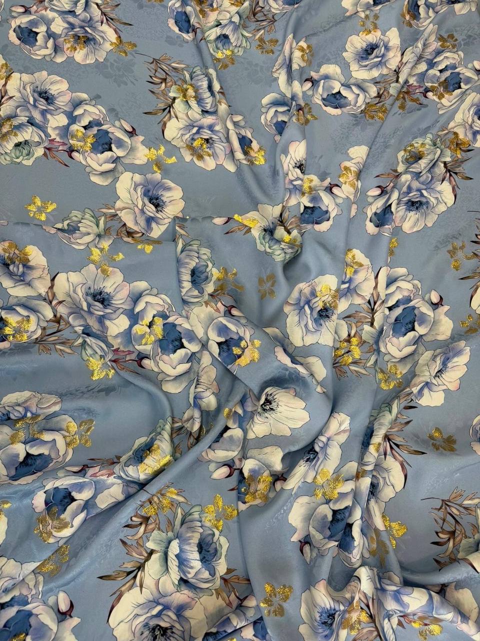Slate Gold Blossom — Italian Silk Jacquard Lurex fabric, TG-336