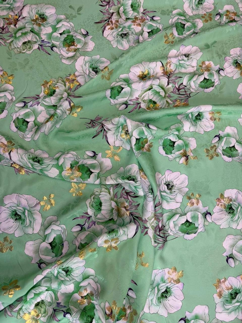 Sage Pink Rose Garden — Italian Silk Jacquard Lurex fabric, TG-338