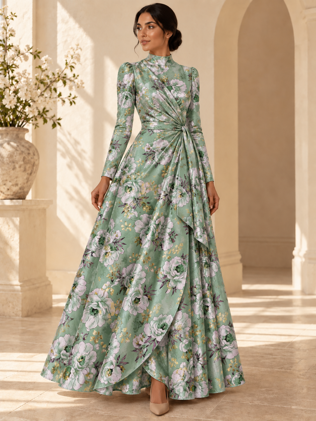 TG-338 — AI model styling illustration based on the original fabric; fabric sold separately, garment not included.