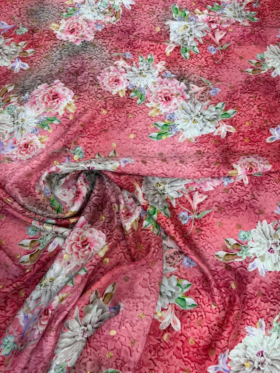 Rose Silver Bouquet — Italian Silk Jacquard Lurex fabric, TG-340