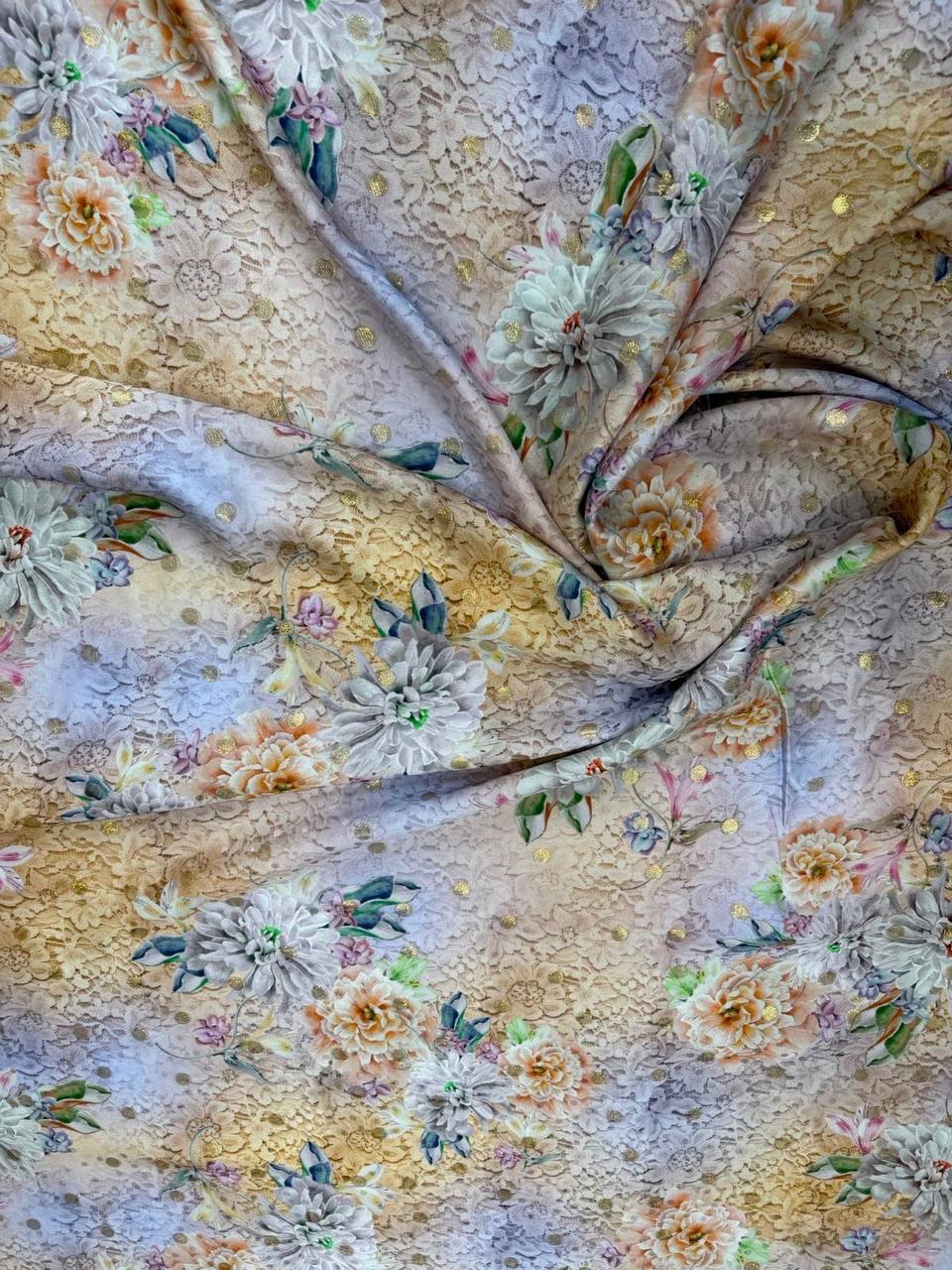 Pastel Blue Floral Wash — Italian Silk Jacquard Lurex fabric, TG-342