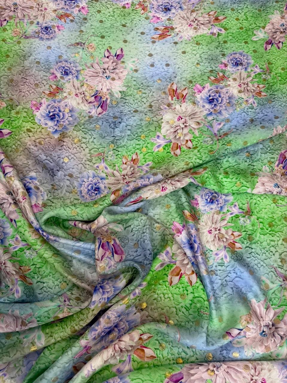 Green Rose Floral Wash — Italian Silk Jacquard Lurex fabric, TG-344
