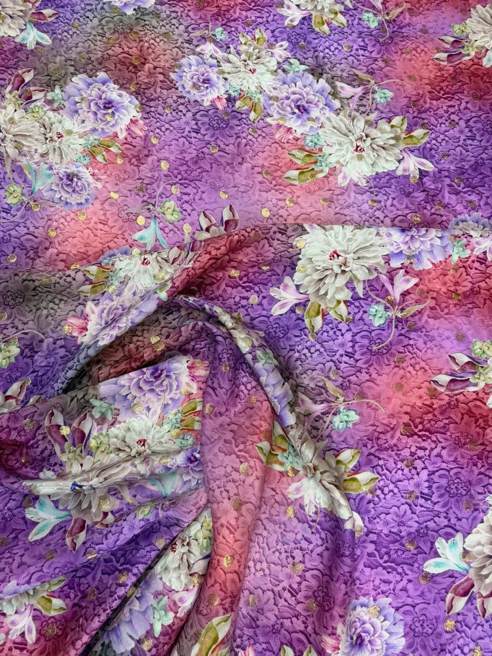 Violet Rose Painterly Floral — Italian Silk Jacquard Lurex fabric, TG-346