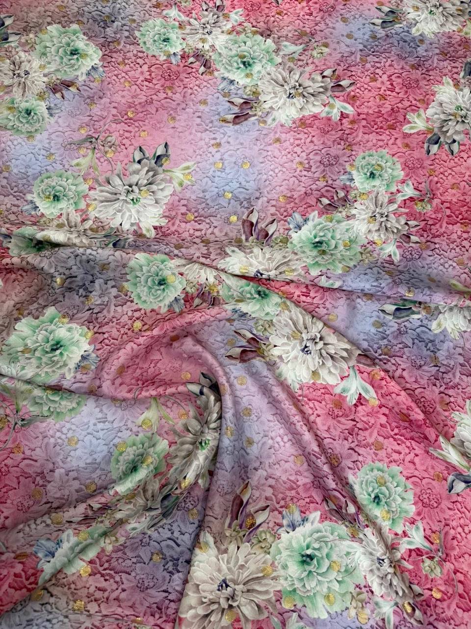 Pastel Pink Rose Garden — Italian Silk Jacquard Lurex fabric, TG-349