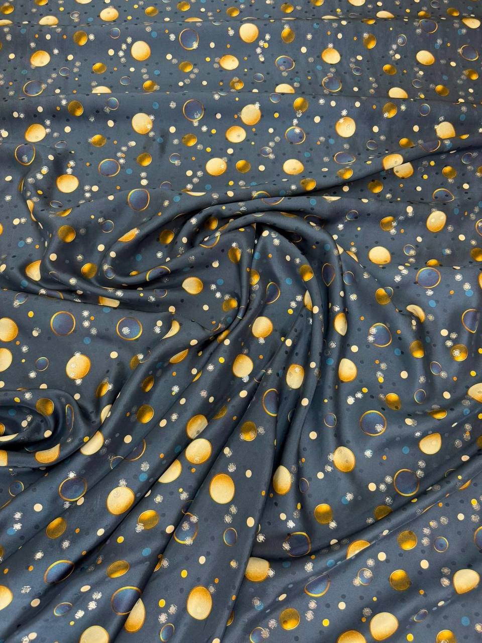 Charcoal Yellow Mini Floral — Italian Silk Jacquard Lurex fabric, TG-354