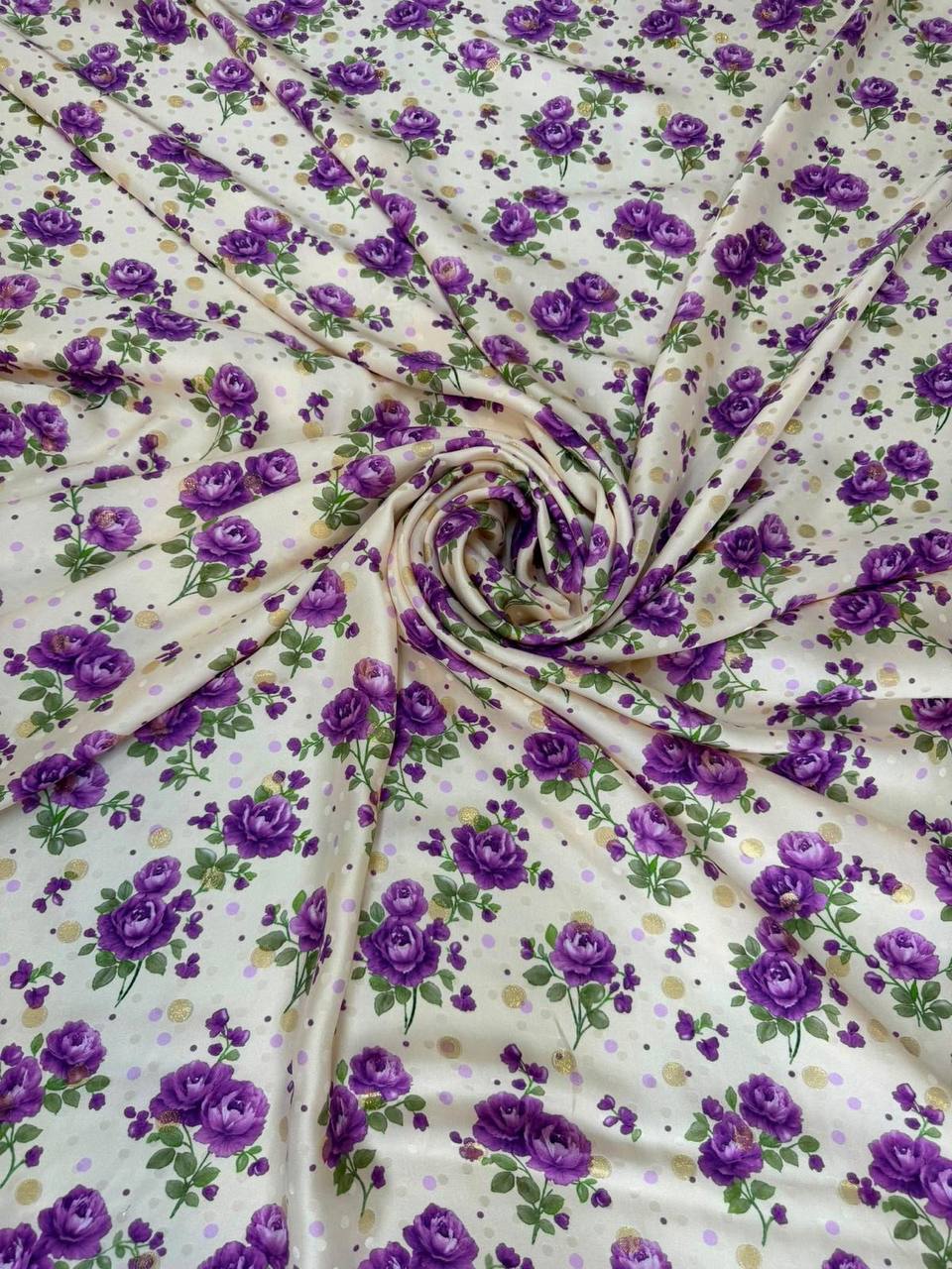 Pearl Violet Rose Scatter — Italian Silk Jacquard Lurex fabric, TG-355