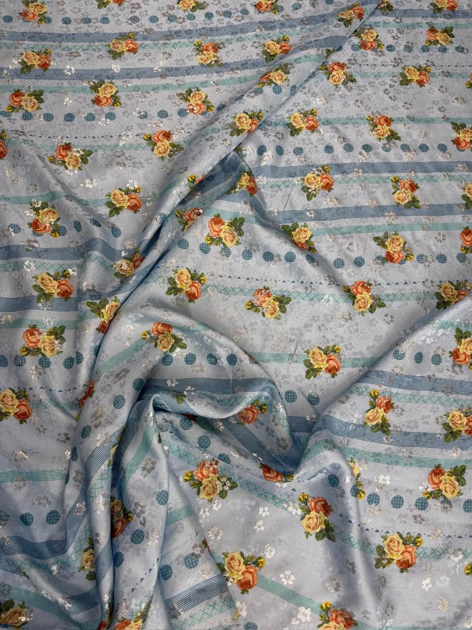 Silver Orange Floral Sprig — Italian Silk Jacquard Lurex fabric, TG-358