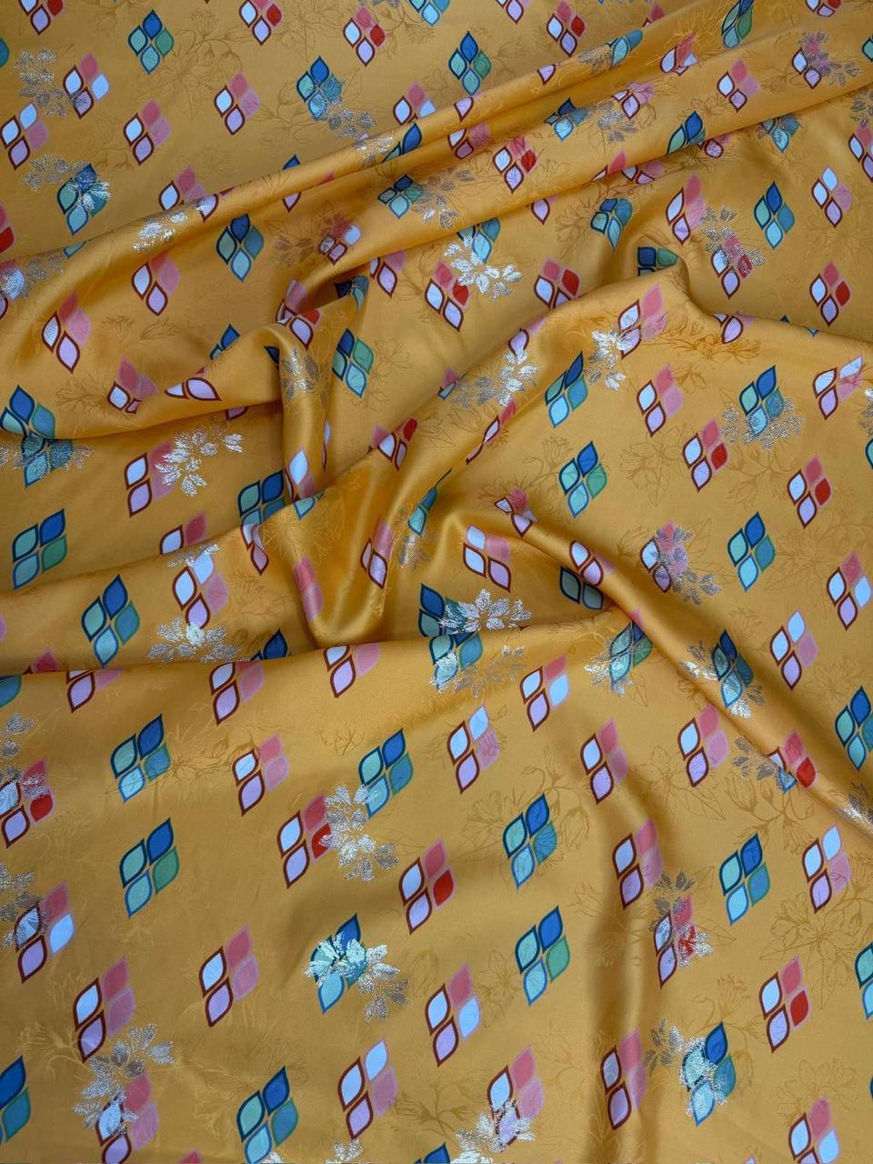 Ochre Blue Diamond — Italian Silk Jacquard Lurex fabric, TG-361