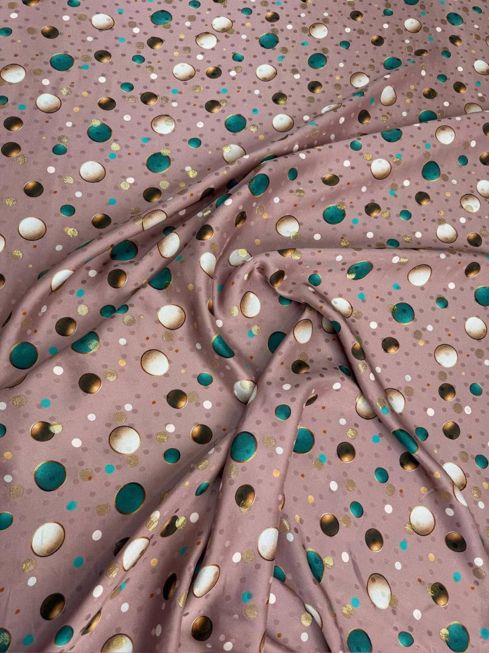 Blush Teal Dot — Italian Silk Jacquard Lurex fabric, TG-363