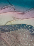 Teal Blush Ombre coordinating jacquard and chiffon fabrics, sold separately; original fabric photograph.