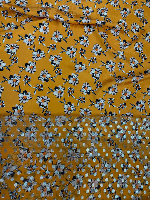 Amber Blue Floral coordinating jacquard and chiffon fabrics, sold separately; original fabric photograph.