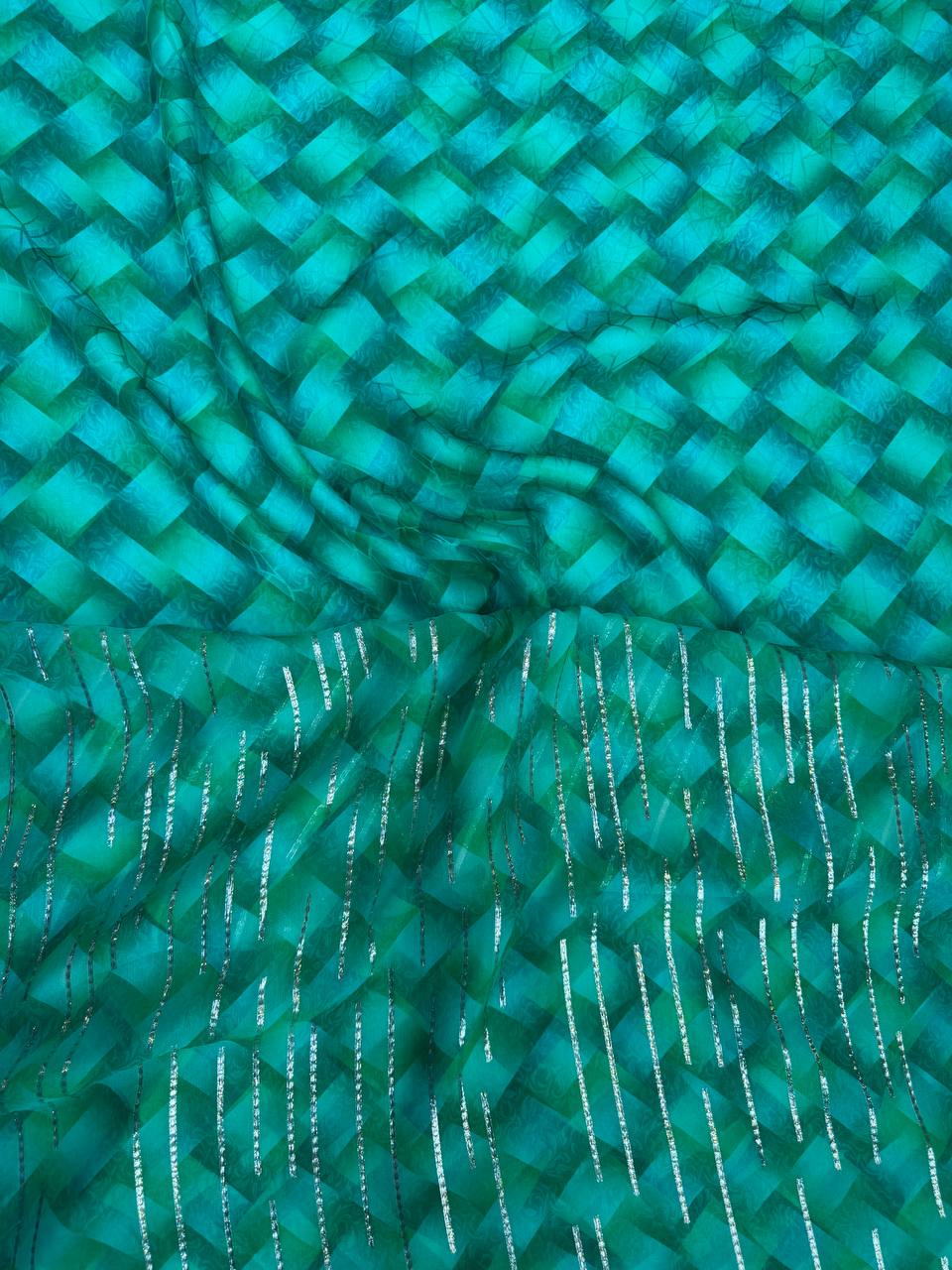Emerald Mosaic coordinating jacquard and chiffon fabrics, sold separately; original fabric photograph.