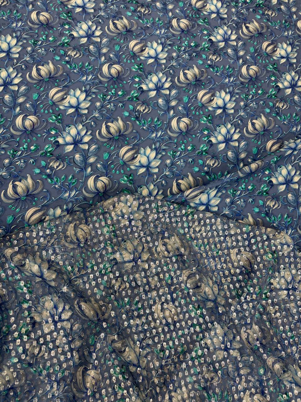 Midnight Petite Floral coordinating jacquard and chiffon fabrics, sold separately; original fabric photograph.