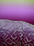 Lime Violet Ombre coordinating jacquard and chiffon fabrics, sold separately; original fabric photograph.