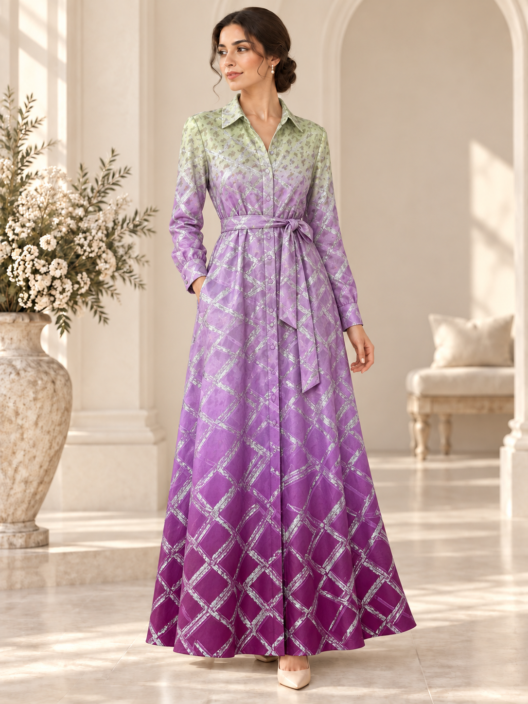 TG-377-J — AI model styling illustration based on the original fabric; fabric sold separately, garment not included.
