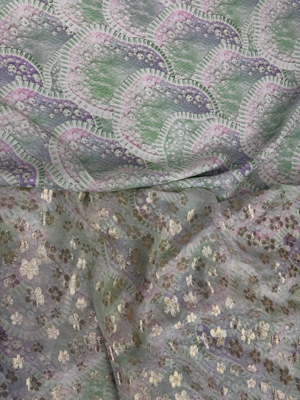 Mint Lavender Paisley coordinating jacquard and chiffon fabrics, sold separately; original fabric photograph.