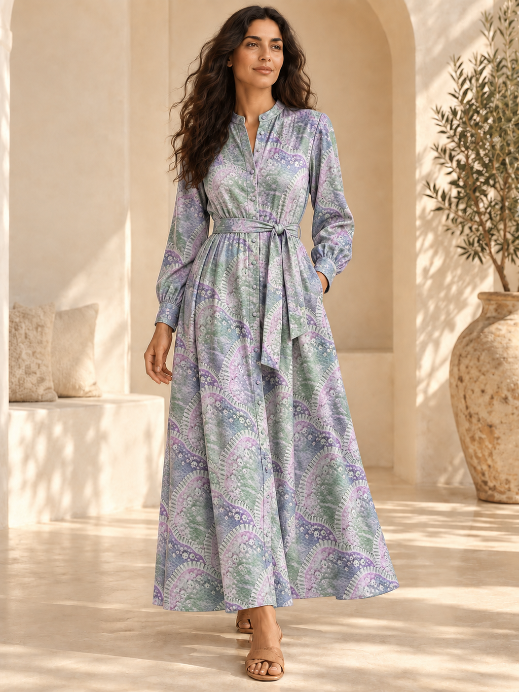 TG-379-J — AI model styling illustration based on the original Silk Jacquard fabric; fabric sold separately, garment not included.