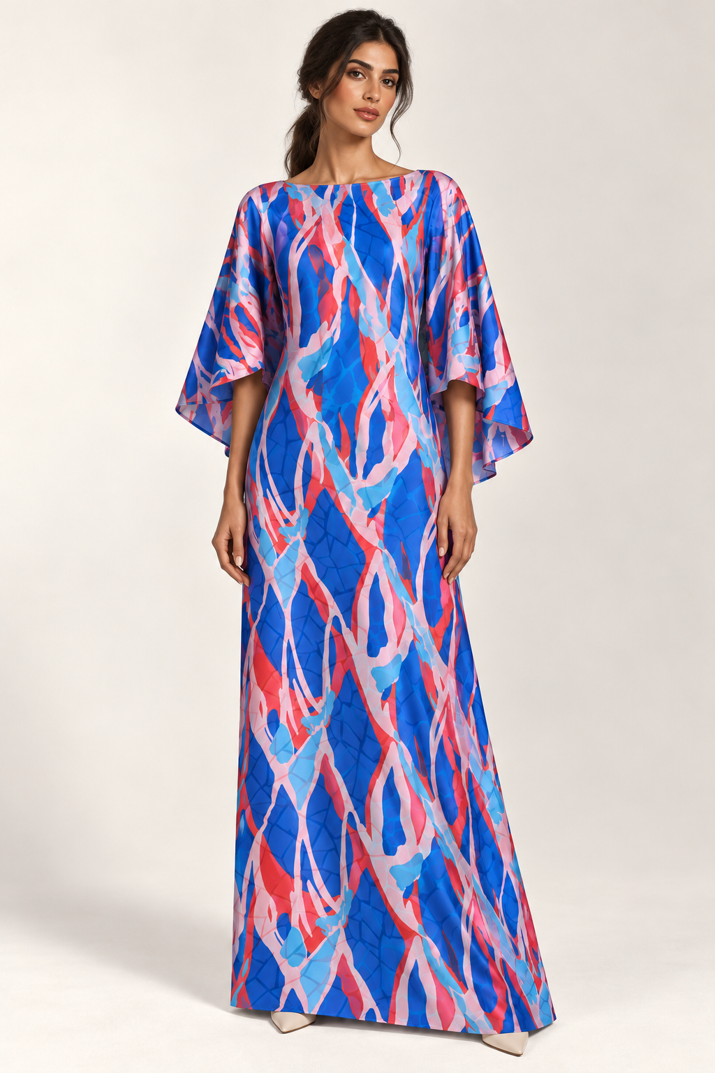 Model styling illustration using cobalt ribbon silk jacquard — TG-055