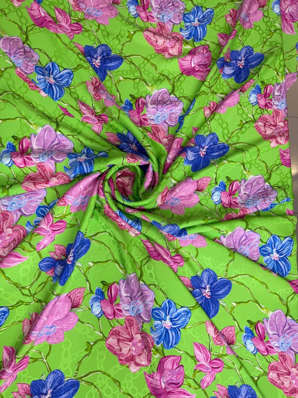 Original lime orchid garden Italian silk jacquard fabric — TG-056