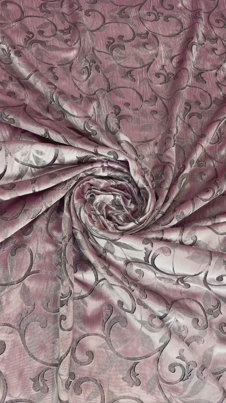 Original video showing rose scroll fabric in movement, with scrolling motifs.