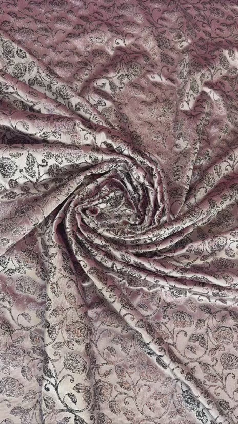Original video showing rose damask fabric in movement, with damask-inspired ornament.