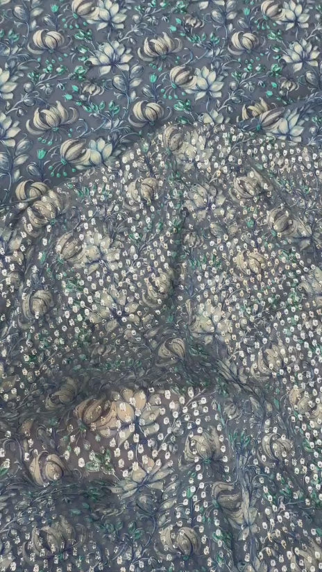 Midnight Petite Floral — Italian Chiffon Silk Lurex | TG-376-C