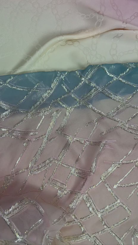 Teal Blush Ombre — Italian Chiffon Silk Lurex | TG-370-C