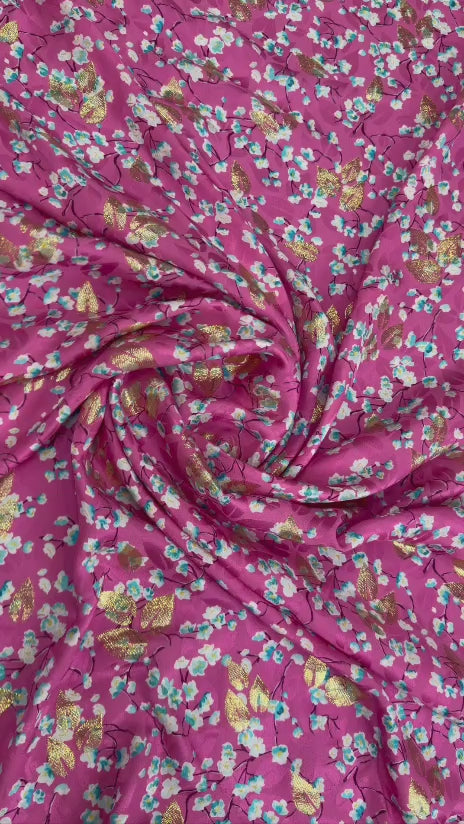 Magenta Silver Floral Scatter — Italian Silk Jacquard Lurex | TG-309