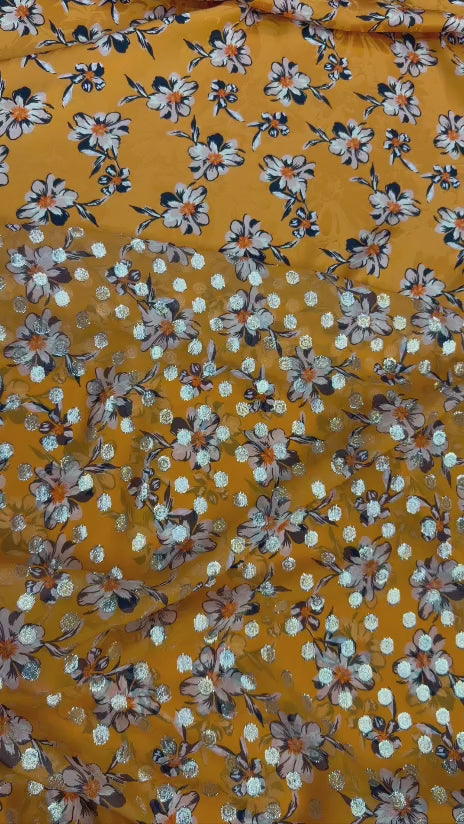 Amber Blue Floral — Italian Chiffon Silk Lurex | TG-372-C