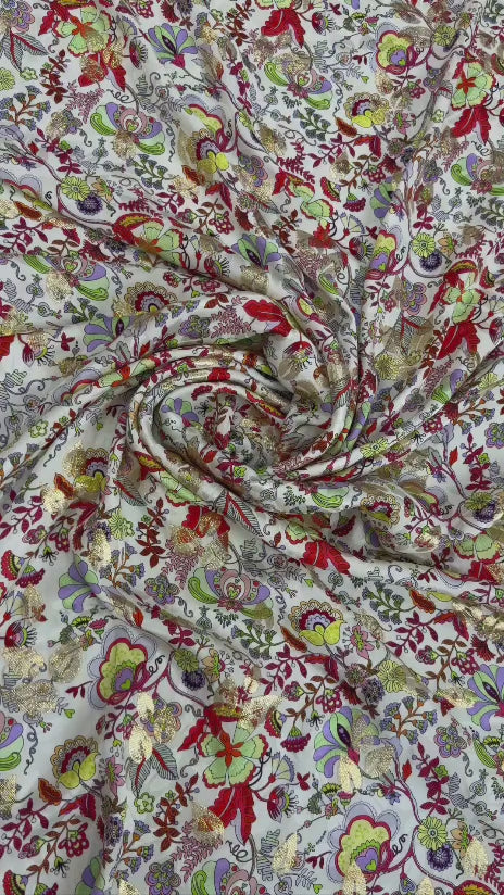 Olive Rose Floral Scatter — Italian Silk Jacquard Lurex | TG-306