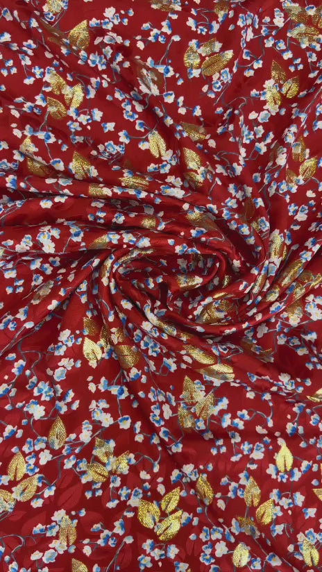 Scarlet Gold Floral Scatter — Italian Silk Jacquard Lurex | TG-310