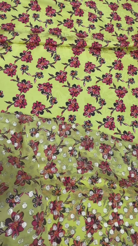 Lime Burgundy Blossom — Italian Silk Jacquard | TG-371-J